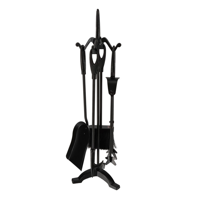 Set of 4 forged steel chimney tools on stand