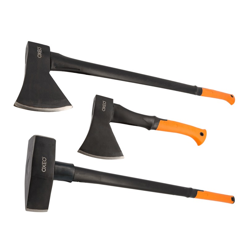 3 Forged steel axes with tri-material handles