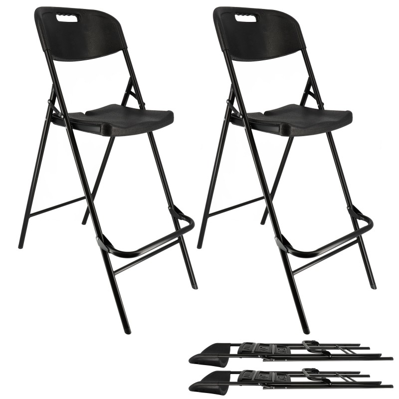 Lot de deux chaises de bar pliantes noires